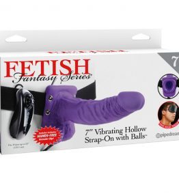 FETISH FANTASY SERIES 7" HOLLOW STRAP-ON VIBRATING WITH BALLS 17.8CM PURPLE