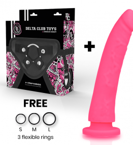 DELTA CLUB TOYS HARNESS + DONG PINK SILICONE 23 X 4.5 CM